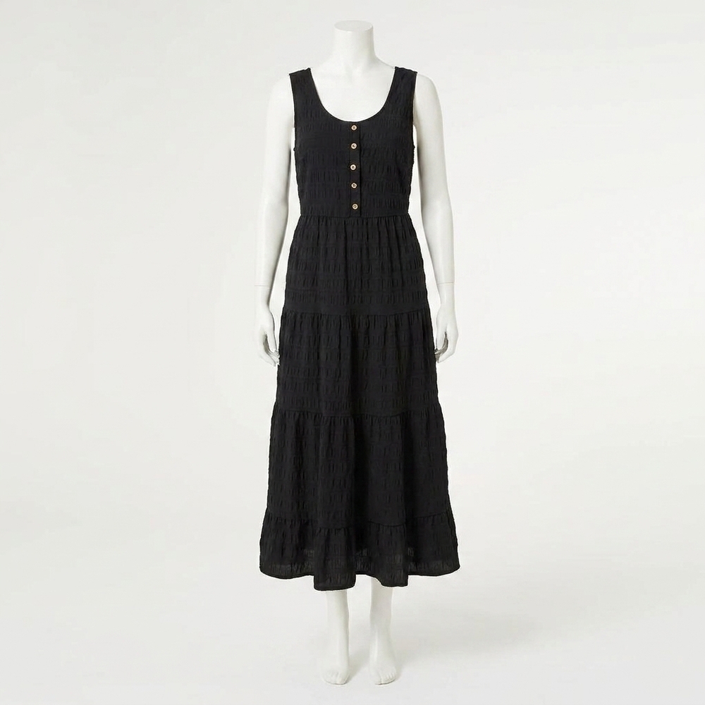 NEW COCO + CARMEN meadow gauze tiered tank dress in black